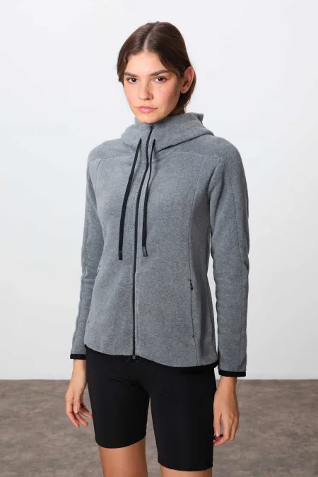 Tommylife Wholesale Hooded Standard Fit Zip-Up Women's Fleece Sweatshirt 97287 Grey Melange