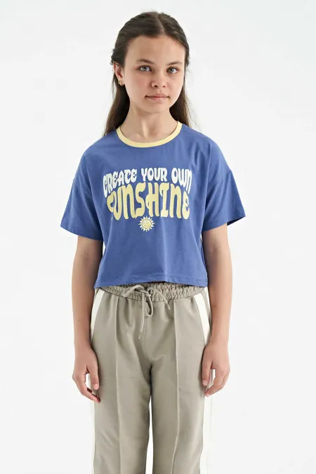 T-shirt Tommylife Wholesale violet clair imprimé, col rond, manches courtes, taille oversize, pour fille - 75111