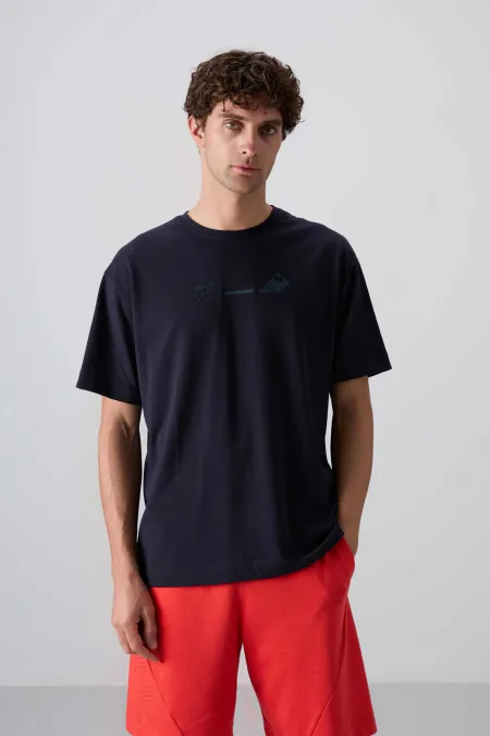Tommylife Toptan O Yaka Oversize Baskılı Erkek T-Shirt 88330 Lacivert