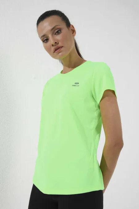 Tommylife Toptan Neon Yeşil Basic Kısa Kol Standart Kalıp O Yaka Kadın T-Shirt - 97144