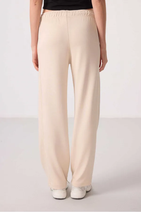 Pantalon palazzo à jambes larges pour femme Tommylife Wholesale, texture douce, avec empiècements latéraux - 94669 Beige