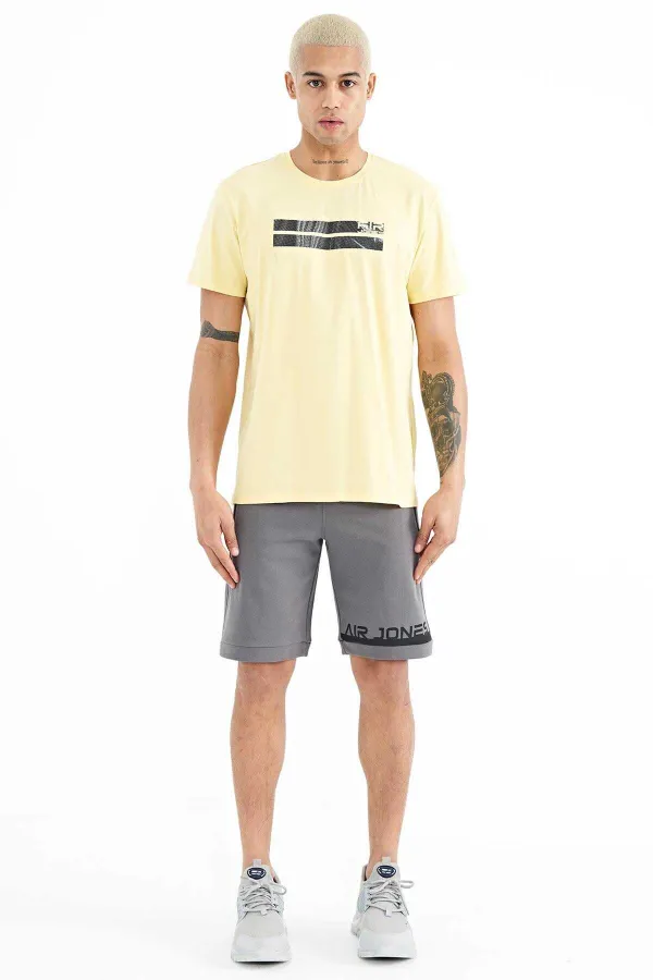 Tommylife Wholesale Peter Pan Neck Standard Fit Printed Men's T-Shirt 88204 Yellow