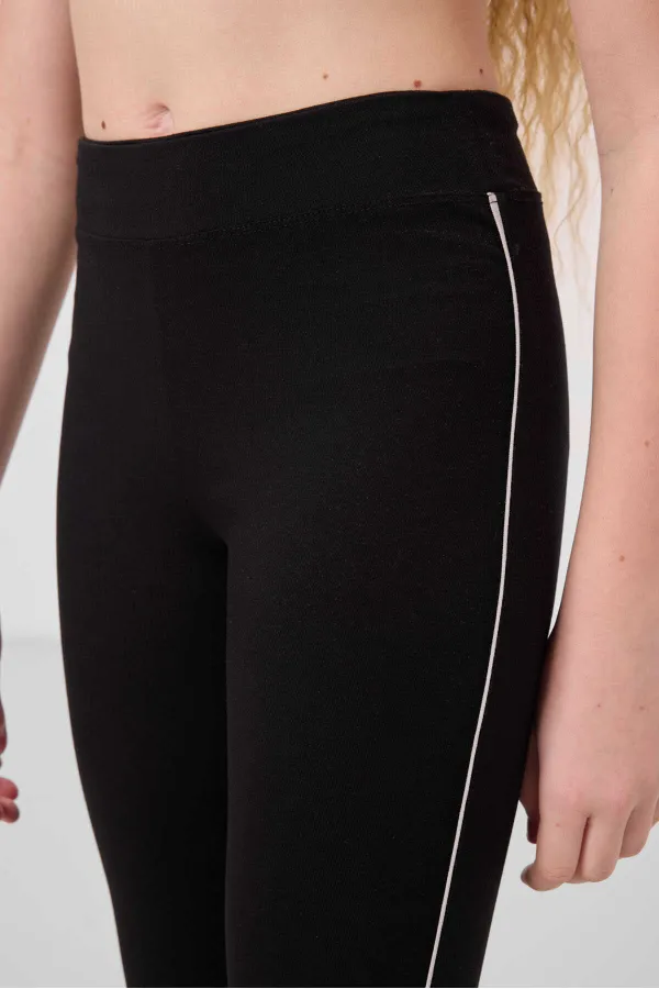 Tommylife Toptan Pamuklu O Yaka Standart Fit Basic İspanyol Paça Kız Çocuk Tayt Takım 75192 Taş Siyah