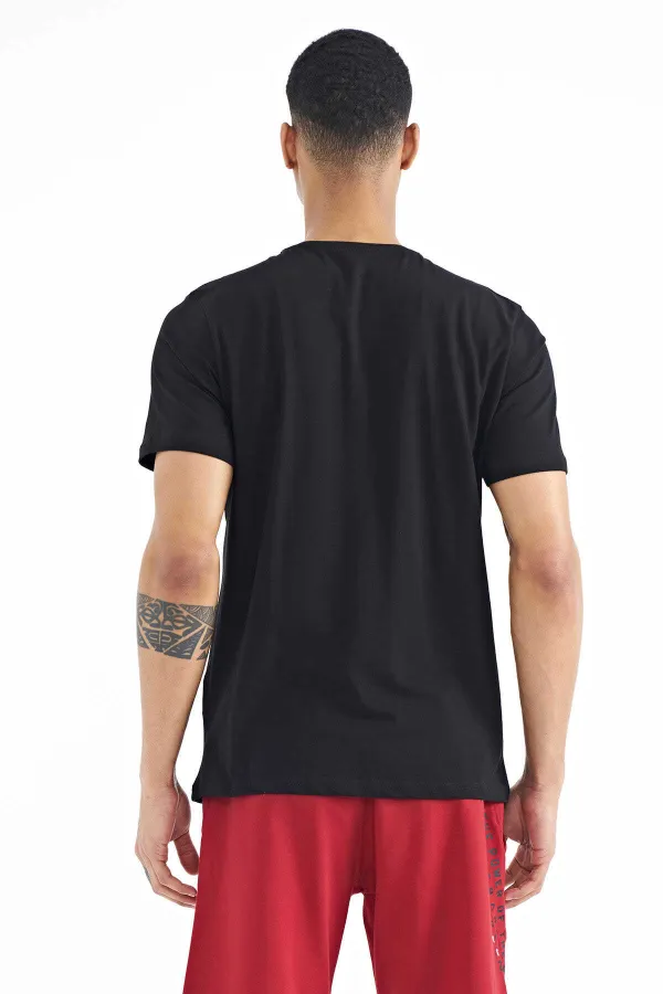 Tommylife Wholesale Black Print Detail V-Neck Standard Fit Men's T-Shirt - 88186