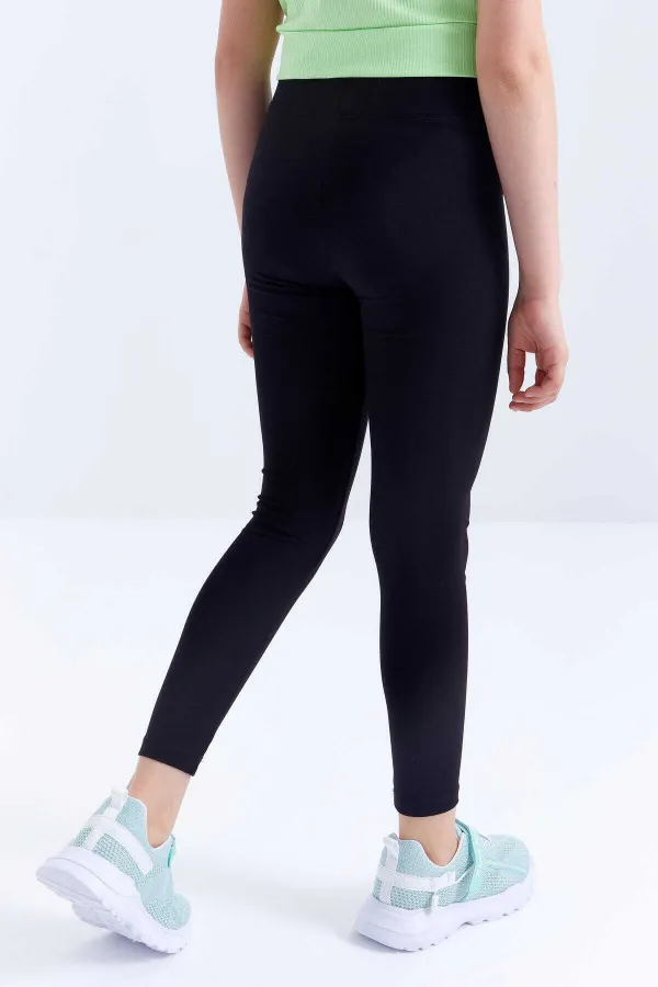 Tommylife Toptan Siyah Yüksek Bel Dar Paça Kız Çocuk Tayt  - 75047