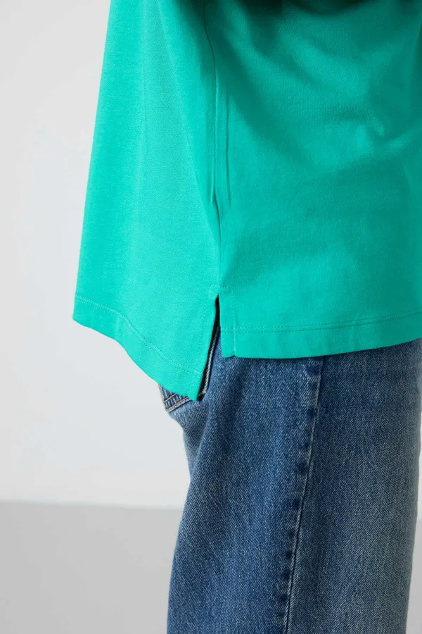 Tommylife Toptan O Yaka Oversize Basic Kadın T-Shirt 97285 Deniz Yeşili