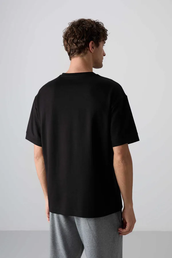 Tommylife Toptan O Yaka Oversize Baskılı Erkek T-Shirt 88323 Siyah