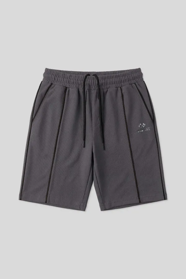 Short basique pour homme Tommylife, gris foncé, coupe oversize, avec surpiqûres apparentes sur le devant - 81283