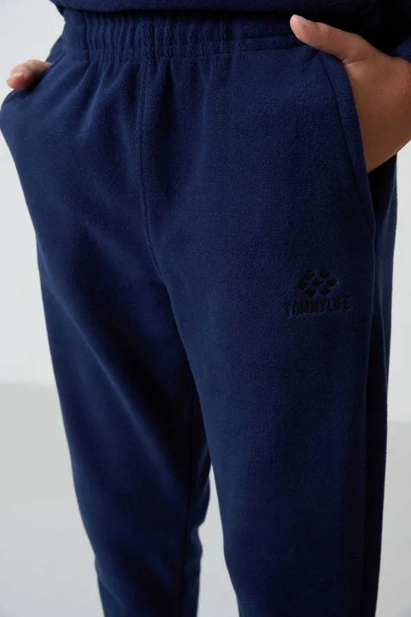 Ensemble de survêtement en polaire à col montant Tommylife Wholesale Serverer Boy, bleu marine, référence 11218