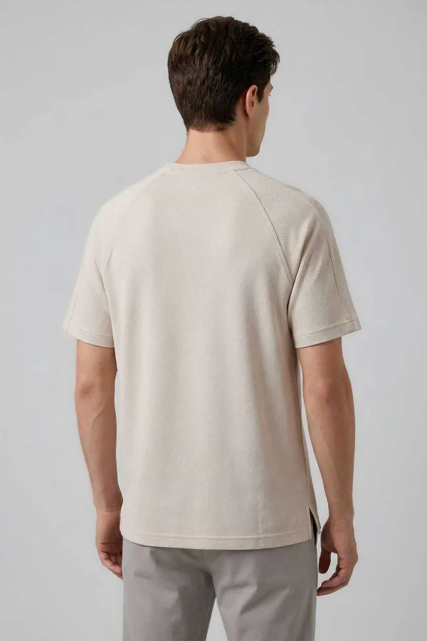 T-shirt homme beige Tommylife Wholesale, coupe confortable, souple et respirant - 88495