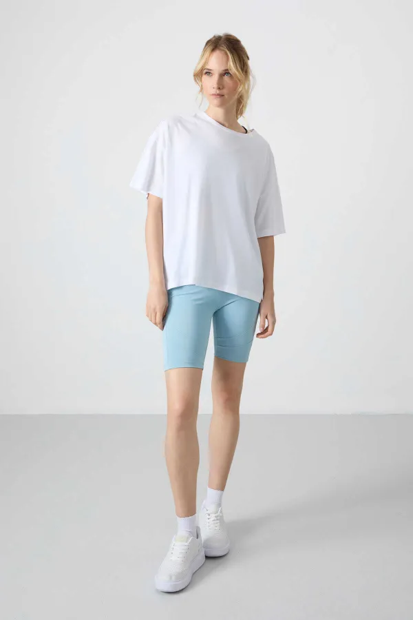 Tommylife Toptan O Yaka Oversize Basic Kadın T-Shirt 97285 Beyaz