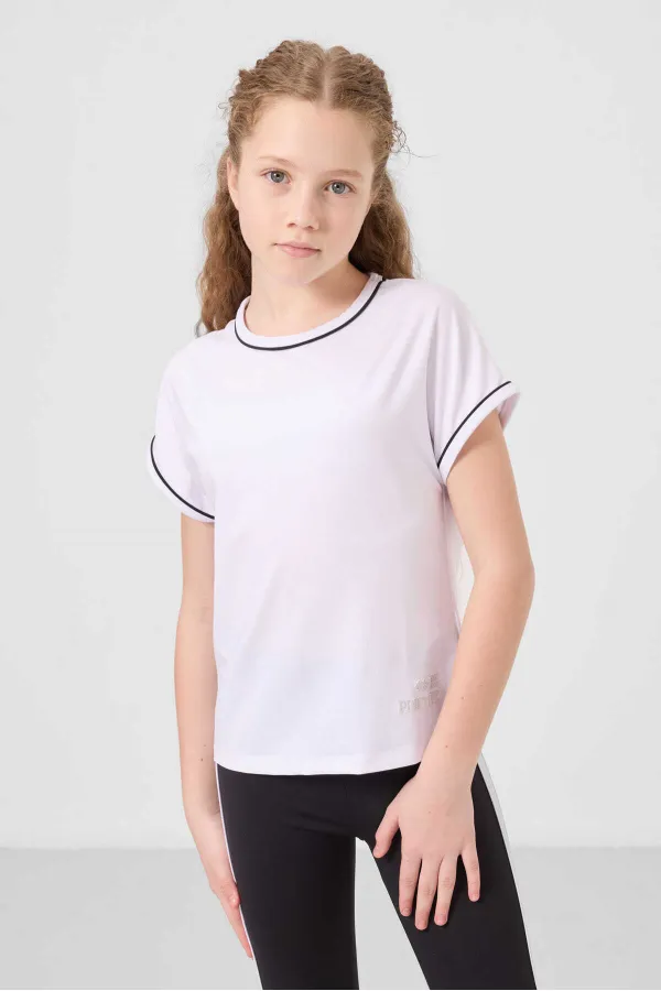 Ensemble de leggings Tommylife Wholesale pour filles, col rond, rayures latérales, coupe standard, performance, blanc et noir, réf. 75191