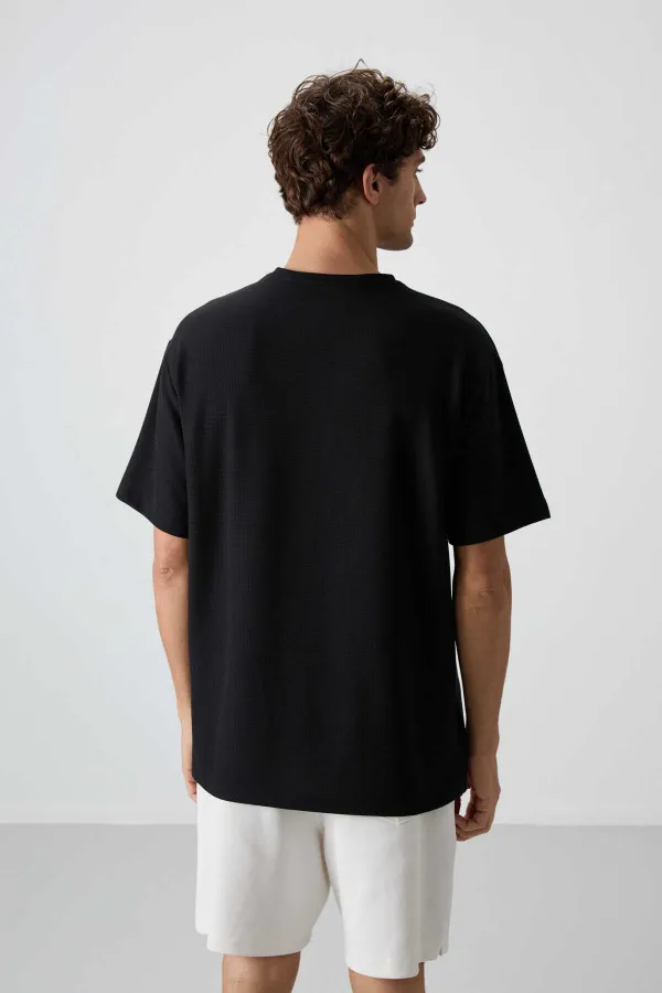 Tommylife Toptan O Yaka Oversize Basic Erkek T-Shirt 88379 Siyah