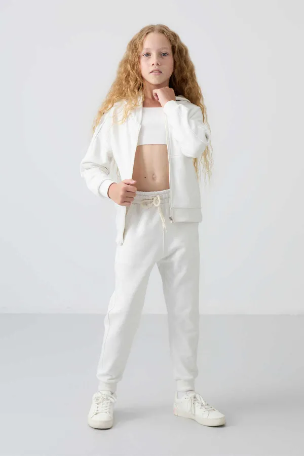 Ensemble de survêtement à capuche coupe standard pour filles de 3 à 9 ans Tommylife Wholesale 75148 Écru