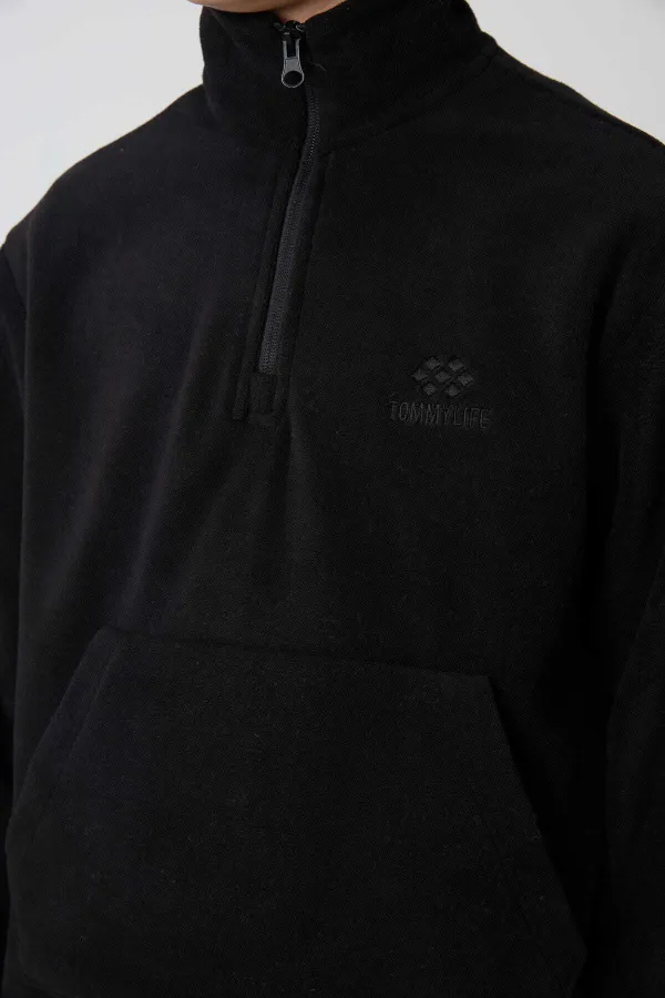 Ensemble de survêtement en polaire à col montant Tommylife Wholesale Serverer Boy, noir, référence 11218