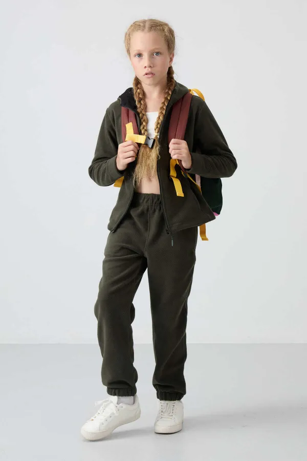 Sweat-shirt à capuche en polaire Tommylife Wholesale pour filles de 7 à 15 ans, coupe standard, référence 75152, kaki