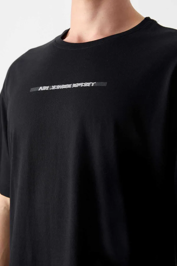 Tommylife Toptan O Yaka Oversize Baskılı Erkek T-Shirt 88358 Siyah