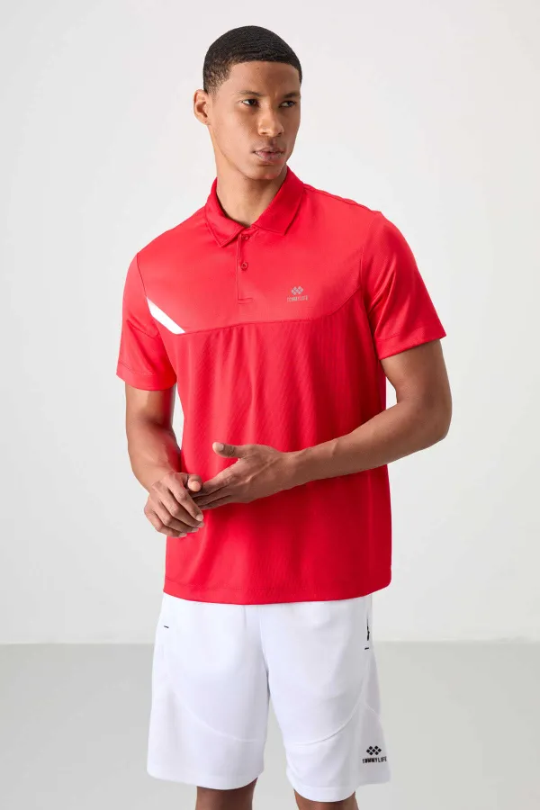 Tommylife Toptan Polo Yaka Standart Kalıp Aktif Spor Erkek T-Shirt 88402 Kırmızı