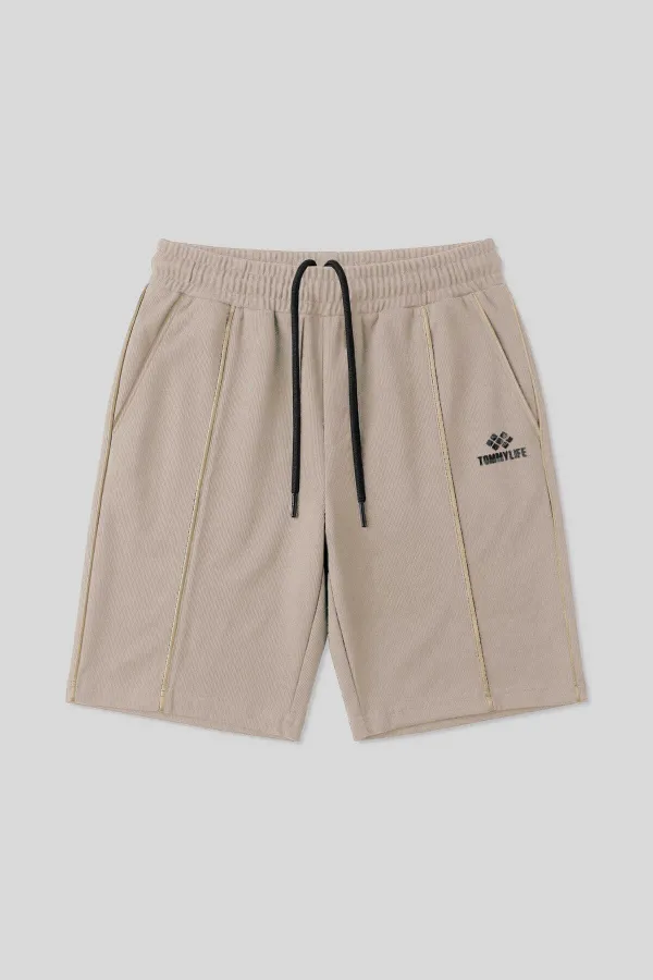 Tommylife Toptan Bej Oversize Fit Basic Ön Dikiş Detaylı Erkek Şort - 81283