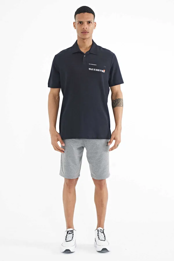 T-shirt polo bleu marine imprimé Tommylife pour homme, coupe standard - 88236