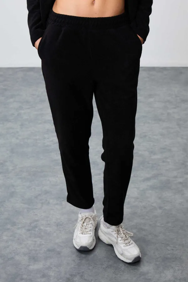 Ensemble de survêtement en polaire Tommylife Wholesale pour femme, coupe classique, col montant, taille oversize, noir, référence 95339