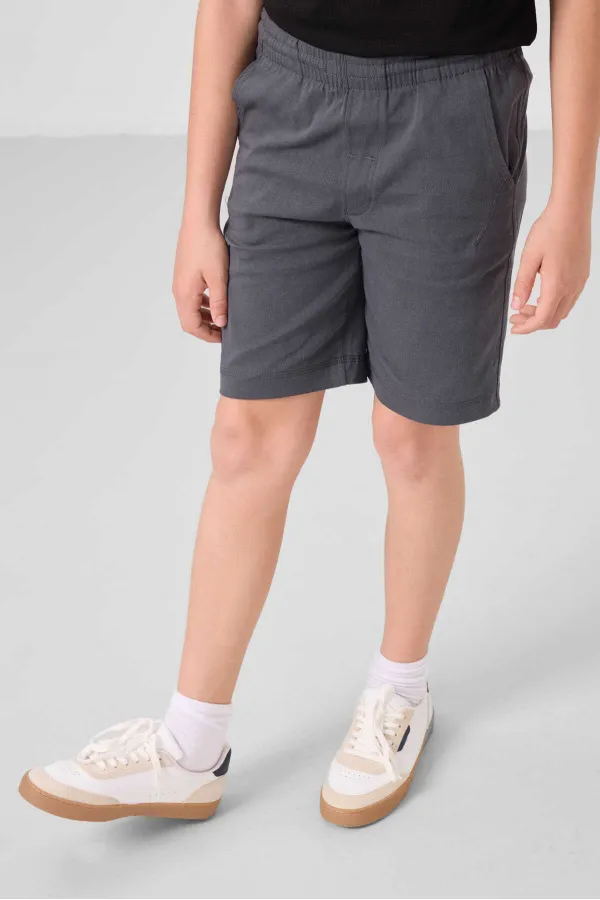 Ensemble short chino garçon Tommylife en coton tissé léger et extensible, coupe oversize, noir et gris, référence 11277