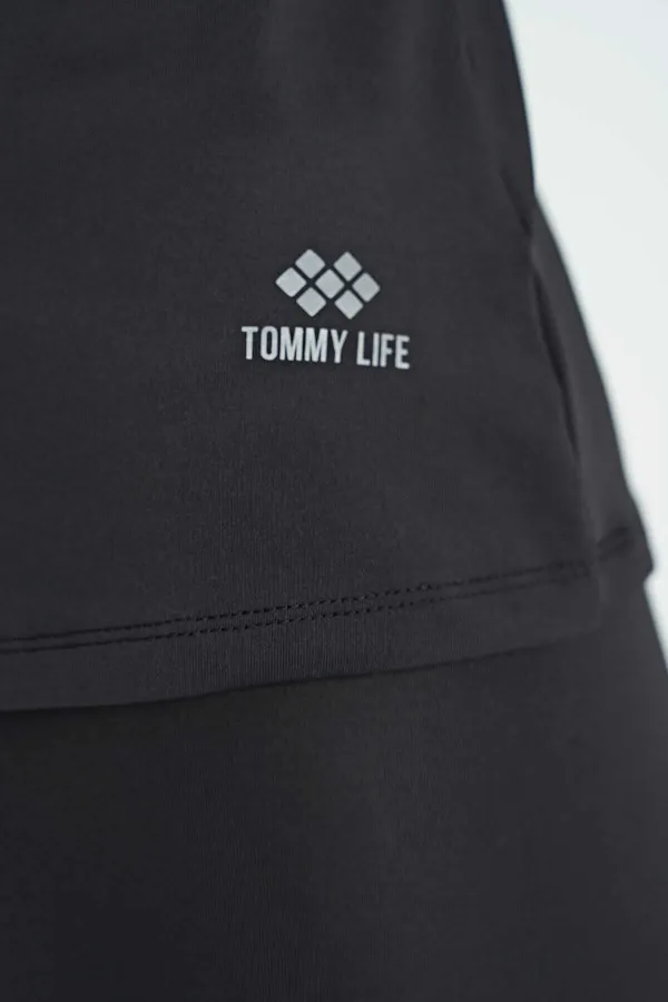 Débardeur de sport Tommylife Wholesale noir à double bretelle au dos, coupe standard, pour femme - 97258