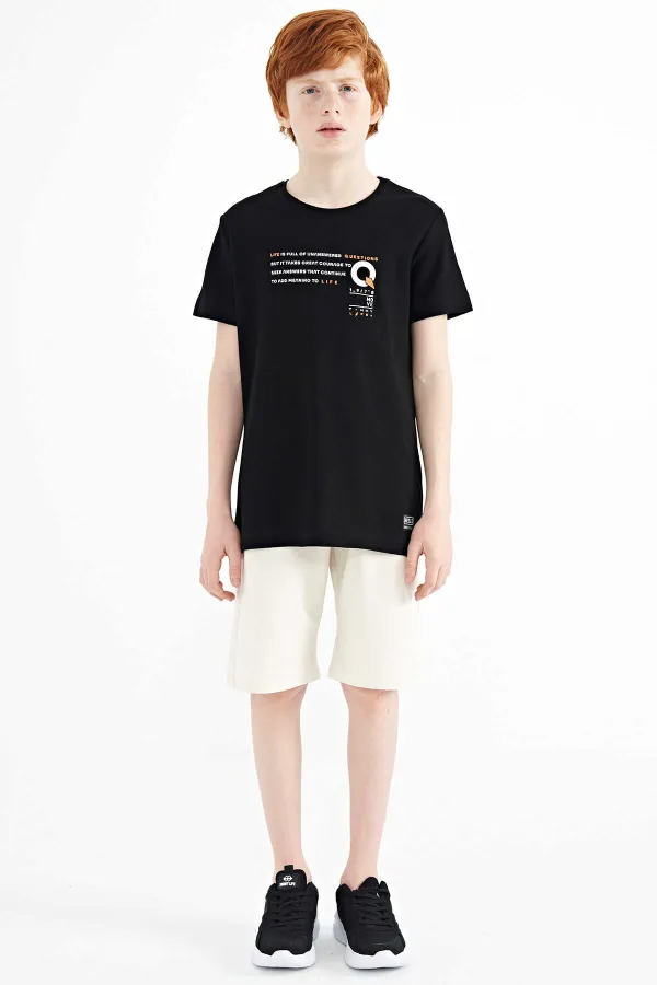 T-shirt garçon imprimé Tommylife Wholesale à col rond et coupe standard, référence 11145, noir