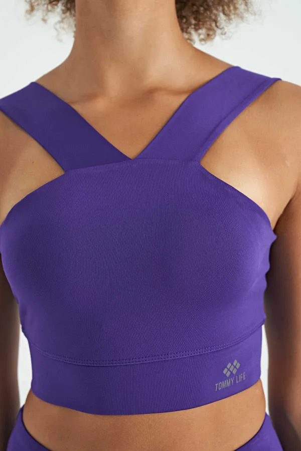 Bustier Tommylife pour femme, coupe ajustée, imprimé logo violet foncé - 97259