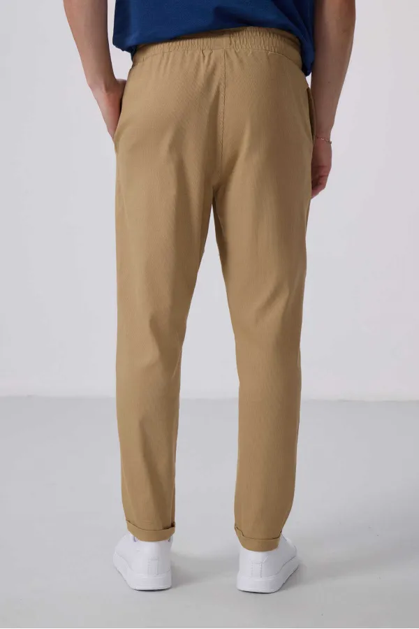 Pantalon chino extensible léger tissé coupe standard Tommylife Wholesale 82175 Beige foncé