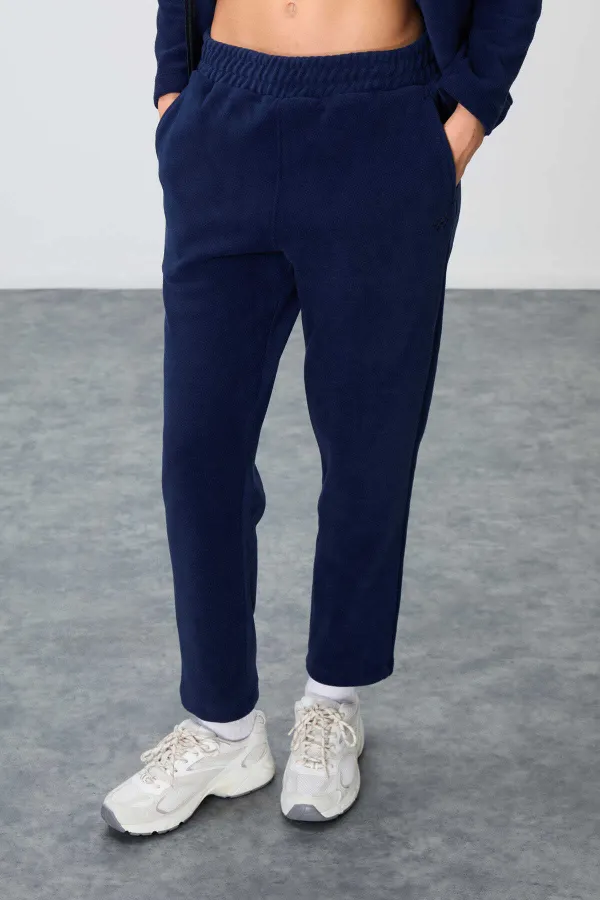 Tommylife Toptan Oversize Dik Yaka Klasik Paça Kadın Polar Eşofman Takımı 95339 Lacivert
