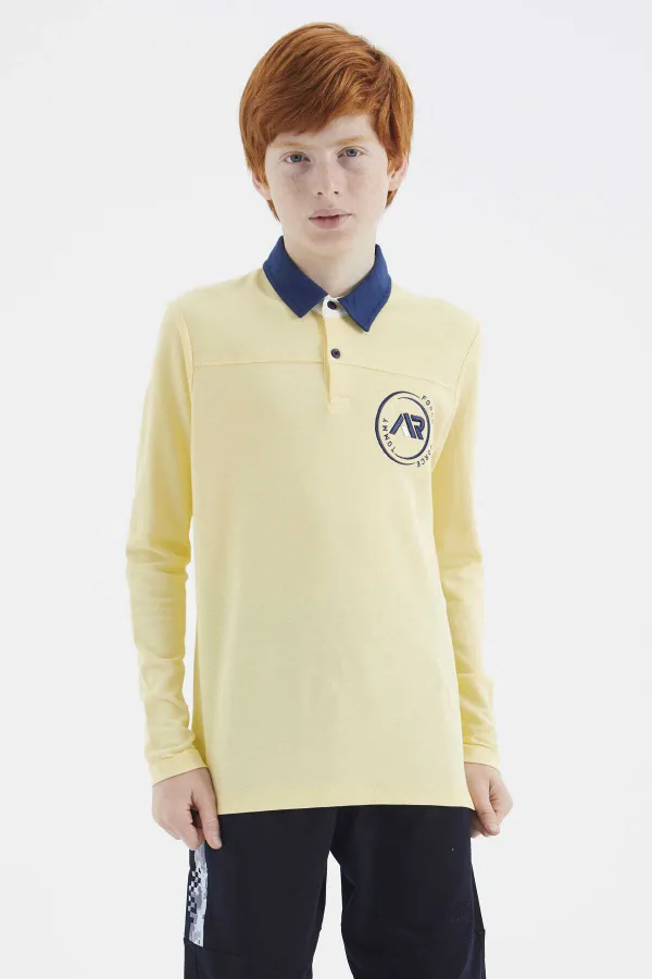 Tommylife Wholesale Waiter Size Polo Collar Standard Fit Basic Boys' Sweatshirt 11172 Yellow