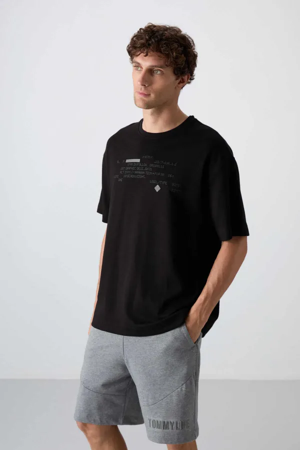 Tommylife Wholesale Crew Neck Oversize Printed Men's T-Shirt 88326 Black