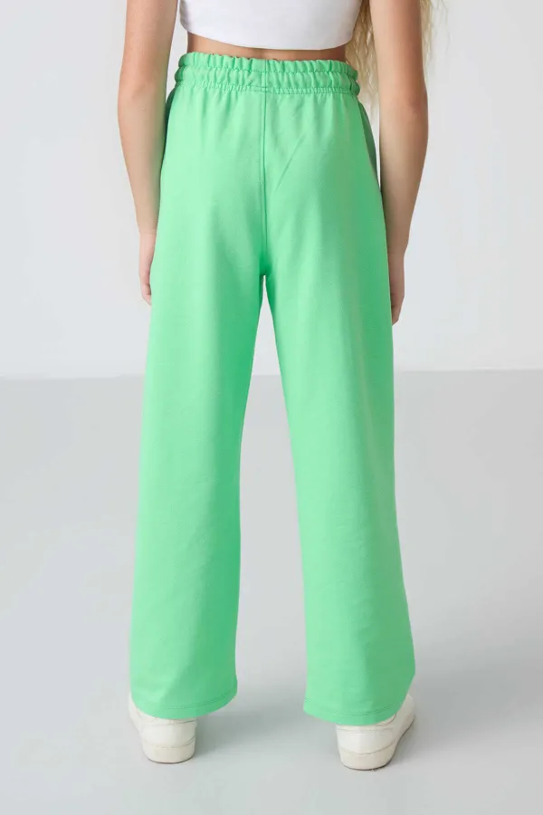 Tommylife Wholesale 7-15 Years Wide Leg Standard Fit Girls' Sweatpants 75144 Aqua Green