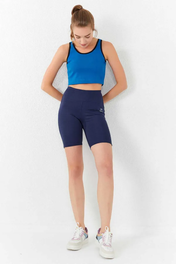 Tommylife Toptan Turkuaz Basic Sıfır Kol Dar Kalıp U Yaka Kadın Crop Top Atlet - 97162