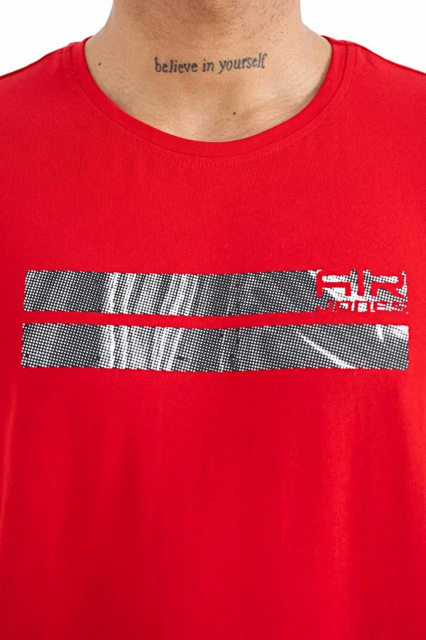 T-shirt homme Tommylife Wholesale à col Peter Pan, coupe standard, imprimé, rouge, référence 88204