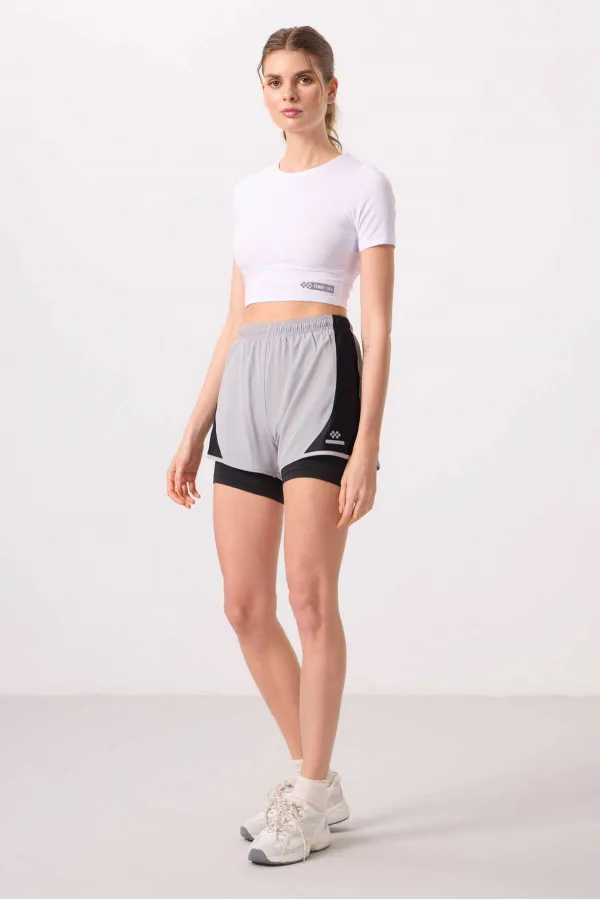 Short Tommylife en polyester, coupe standard, poche cachée, fermeture éclair, avec legging intégré - 91015 Pierre