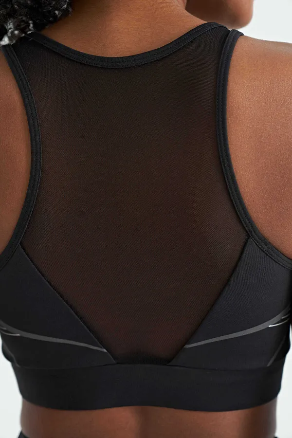 Soutien-gorge de sport Tommylife Wholesale pour femme, imprimé noir devant et dos, col en U, coupe ajustée - 97252