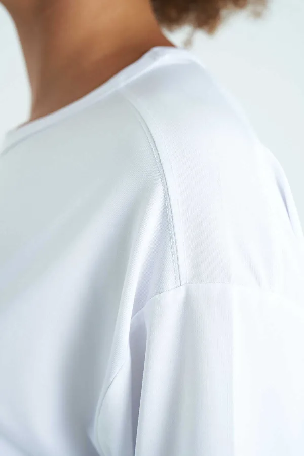 Tommylife Wholesale White Crew Neck Print Detail Oversize Short Sleeve Women's T-Shirt - 97263