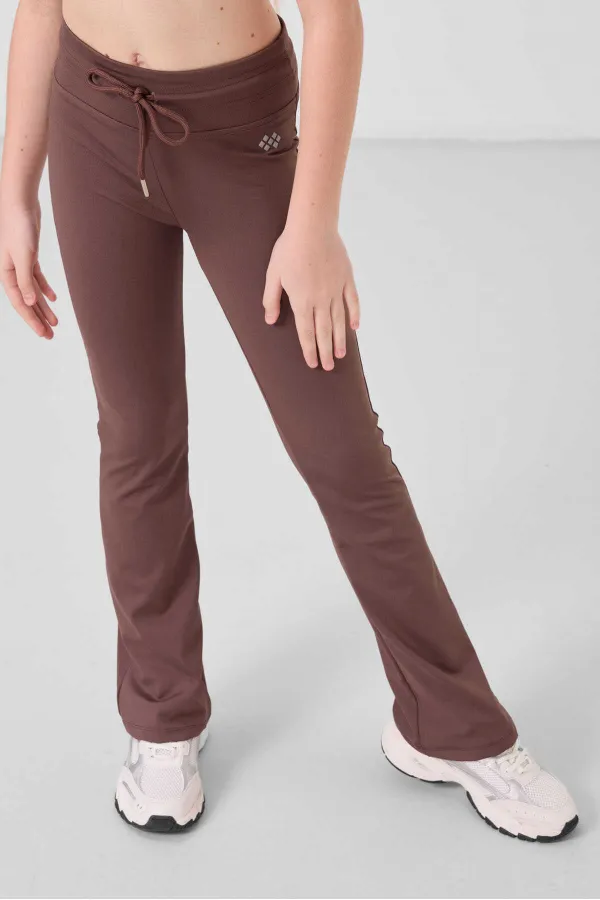 Tommylife Toptan Esnek Standart Fit Basic Performans İspanyol Paça Kız Çocuk Tayt 75193 Kahverengi