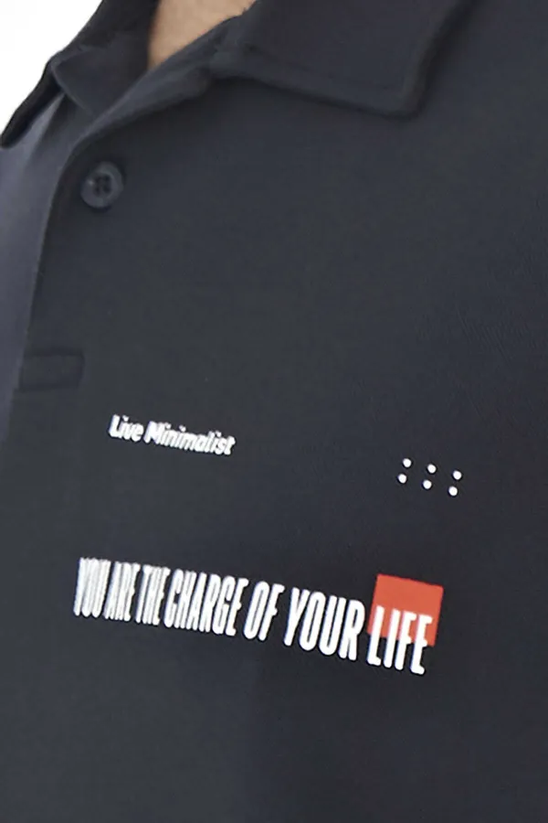 T-shirt polo bleu marine imprimé Tommylife pour homme, coupe standard - 88236