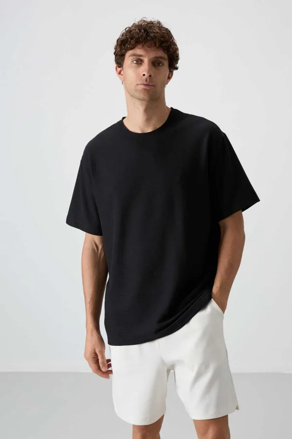Tommylife Toptan O Yaka Oversize Basic Erkek T-Shirt 88379 Siyah