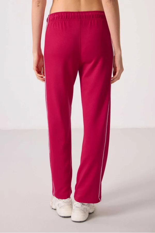 Pantalon palazzo à jambes larges et texture douce Tommylife pour femme, avec empiècements latéraux - 94669 Rouge Viva