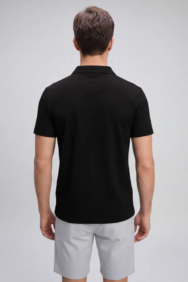 T-shirt polo noir Tommylife Wholesale pour homme, coupe confortable, texture douce - 88496