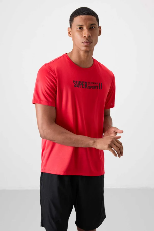 Tommylife Toptan O Yaka Standart Kalıp Aktif Spor Erkek T-Shirt 88385 Kırmızı