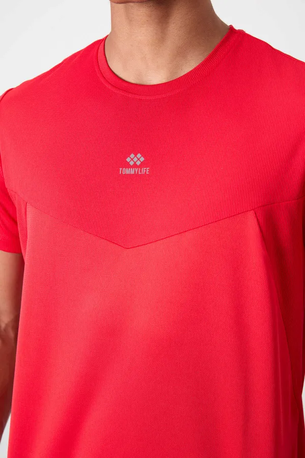 Tommylife Toptan O Yaka Standart Kalıp Aktif Spor Erkek T-Shirt 88391 Kırmızı