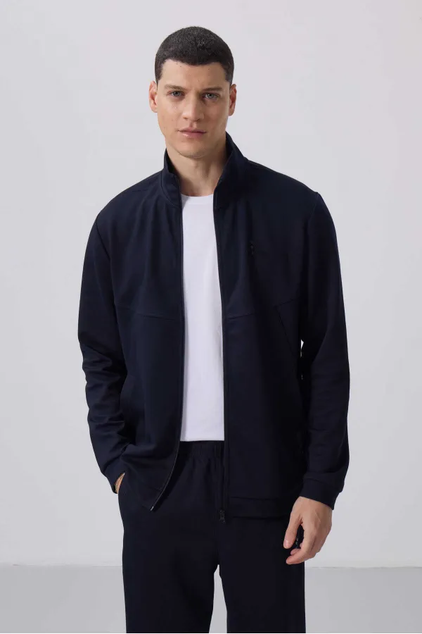 Tommylife Wholesale Textured Surface Comfortable Fit Men's Tracksuit Set 85273 Navy Blue