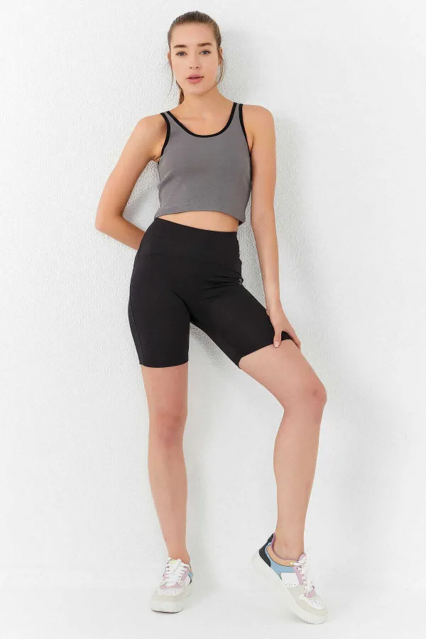 Débardeur court gris basique sans manches à col en U pour femme Tommylife Wholesale - 97162