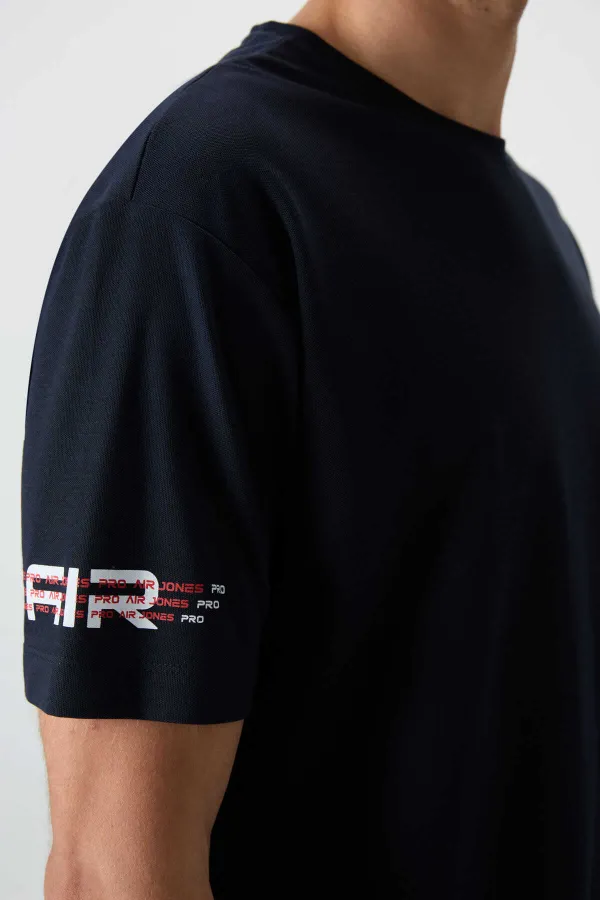 Tommylife Toptan O Yaka Oversize Baskılı Erkek T-Shirt 88369 Lacivert