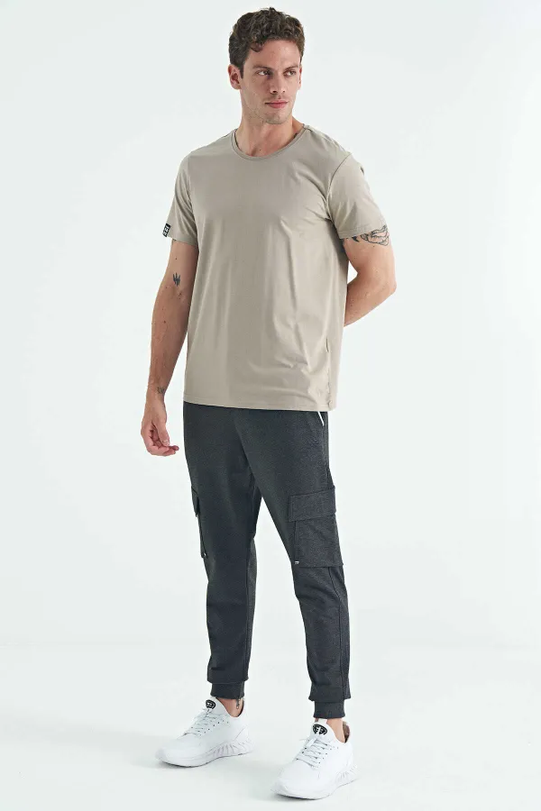 Tommylife Toptan O Yaka Standart Kalıp Basic Erkek T-Shirt 87911 Koyu Bej